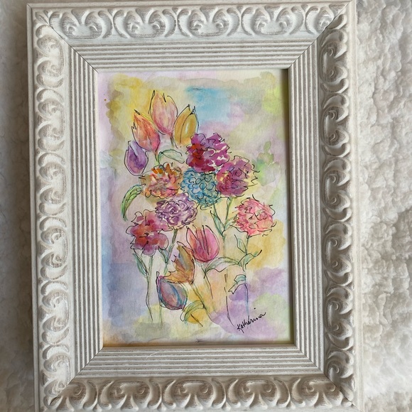 Elegant Floral Watercolor in Ornate Frame - Picture 8 of 8